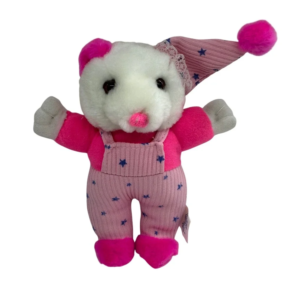 Cloud 9 Toys Pink Star Overalls Teddy Bear Plush Nightcap Vintage Stuffed Animal